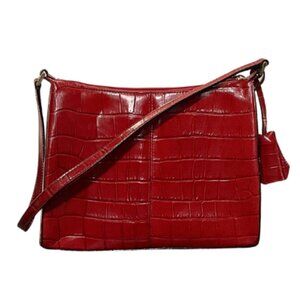 Fossil Red Croc-Embossed Leather Shoulder Bag